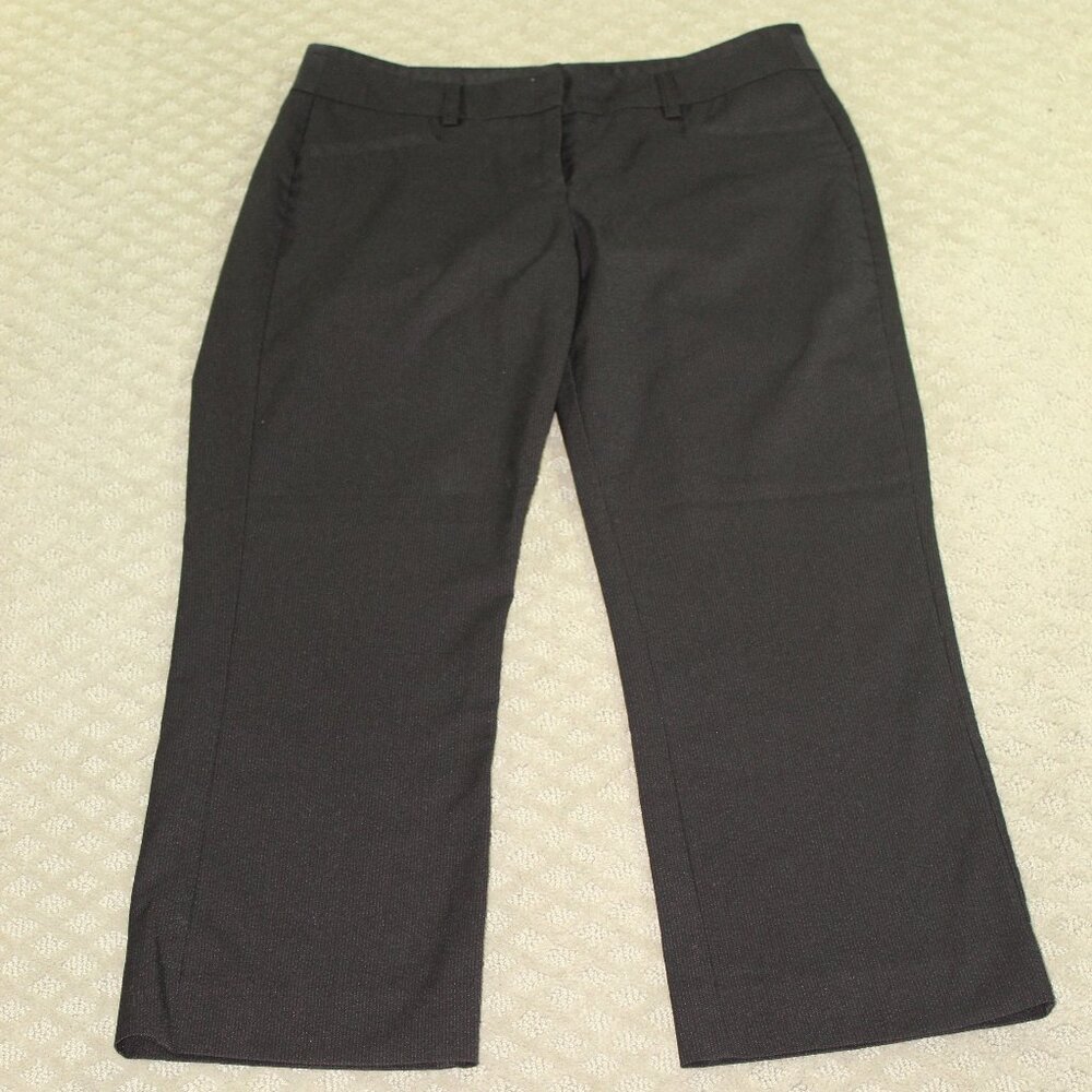 ELLE Black Striped Straight Leg Mid Rise Cropped Dress Pants Trousers Size 6